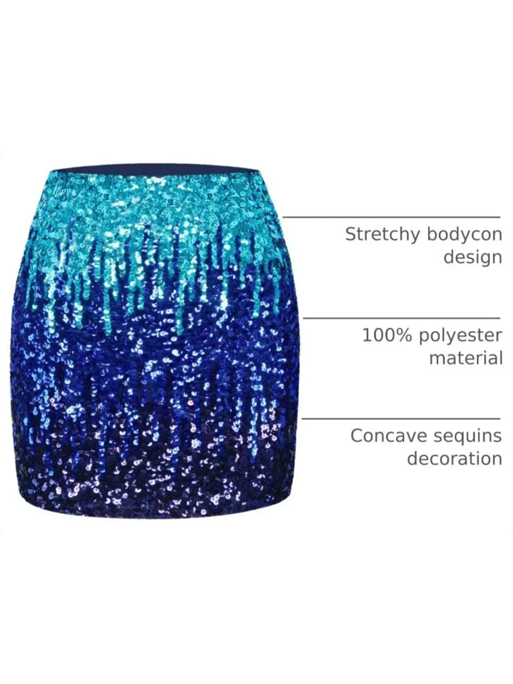 Women Sequin Sparkle High Waist Bodycon Stretchy Sky Blue/Royal Blue Mini Skirt
